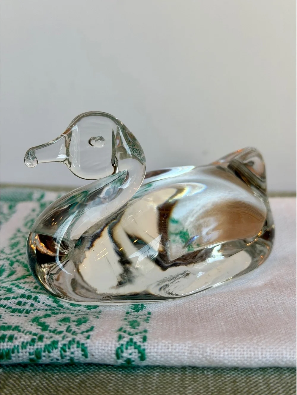 Vintage Clear Art Glass Swan Figurine Paperweight Hand Blown Glass Bird Decor